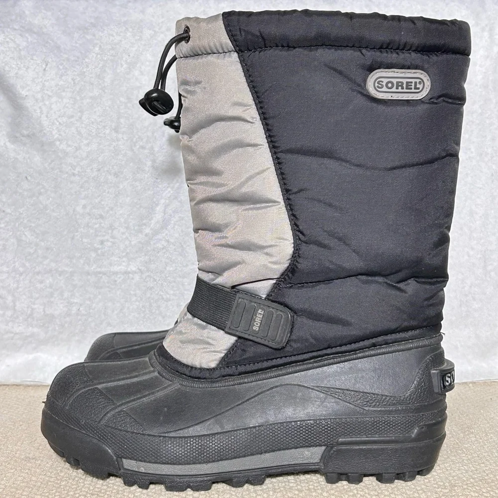 Sorel Big Kids/Youth Black/Grey Snow Goose Insulated Snow Winter Boots SZ 5